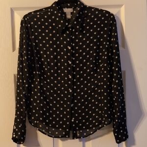 Old Navy Black and White Polka Dot Button Down Shirt